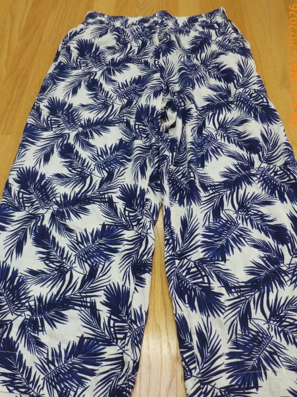 Panama Jack Women's Tropical Palm Wide Leg Palazzo Pants Navy White Size M NWT